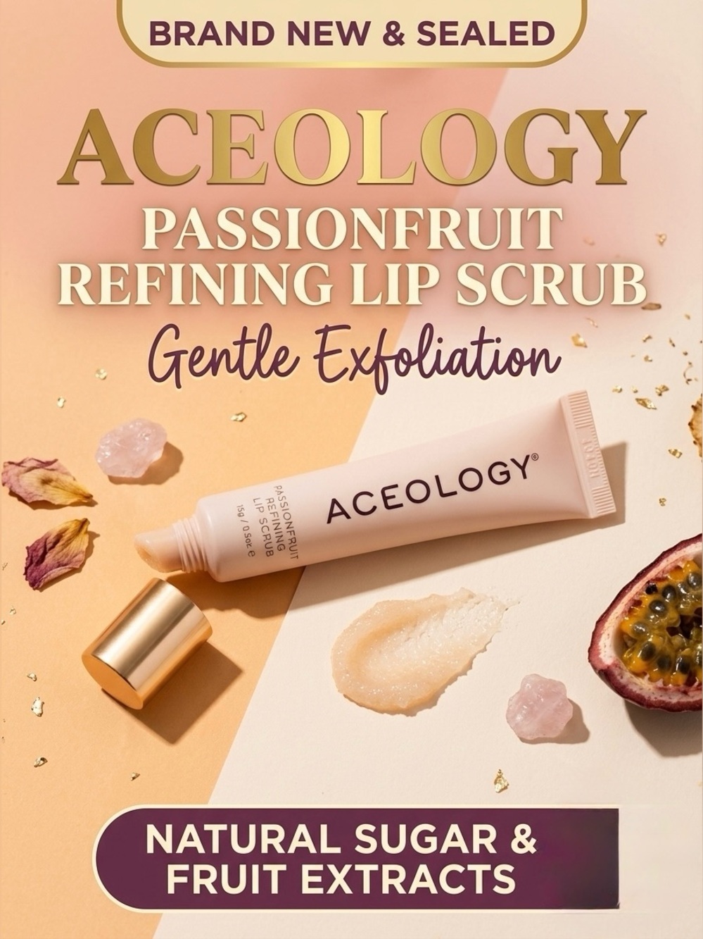 Aceology Passionfruit Refining Lip Scrub New Sealed Full Size 15g Exfoliator